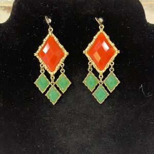 Coral and Green Dangling Earrings
